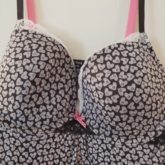 Vera Wang Valentine's Heart Print Underwire Babydoll Lingerie Size L - Picture 6 of 8